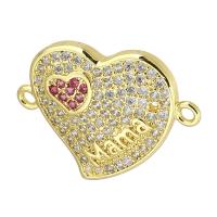 Cubic Zirconia Micro Pave Brass Connector, Heart, gold color plated, fashion jewelry & DIY & micro pave cubic zirconia, multi-colored, 24x18x3mm, Hole:Approx 2mm, 10PCs/Lot, Sold By Lot