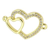 Cubic Zirconia Micro Pave Brass Connector, Heart, gold color plated, fashion jewelry & DIY & micro pave cubic zirconia, golden, 23x15x3mm, Hole:Approx 2mm, 10PCs/Lot, Sold By Lot