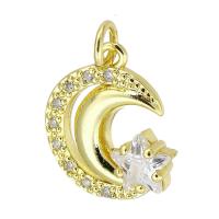 Cubic Zirconia Micro Pave Brass Pendant, Moon and Star, gold color plated, fashion jewelry & DIY & micro pave cubic zirconia, golden, 14x16x4mm, Hole:Approx 3mm, 10PCs/Lot, Sold By Lot