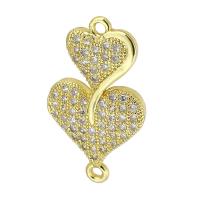 Cubic Zirconia Micro Pave Brass Connector, Heart, gold color plated, fashion jewelry & DIY & micro pave cubic zirconia, golden, 14x16x4mm, Hole:Approx 2mm, 10PCs/Lot, Sold By Lot