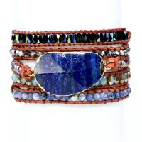 Bracelets de pierres précieuses, Lapis lazuli, avec pierre gemme & laiton, Placage de couleur d'or, unisexe, couleurs mélangées, 10-50mm, Longueur:Environ 7.09 pouce, Vendu par PC