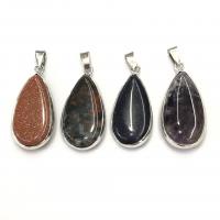 Gemstone Pendants Jewelry, Natural Stone, with Brass, Teardrop, platinum color plated, different materials for choice & Unisex, more colors for choice, 20mm, Sold By PC