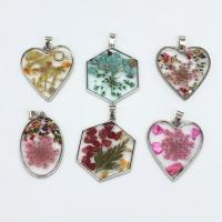 Gemstone Pendants Jewelry, Resin, with Gemstone & Brass, Unisex, more colors for choice, 30x32mm, Sold By PC
