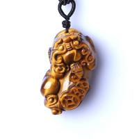 Tiger Eye Pendler, Fabulous Wild Beast, Carved, Unisex, gul, 36x21x13mm, Solgt af PC