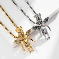 Stainless Steel Jewelry Necklace, 304 Stainless Steel, Angel, polished, fashion jewelry & Unisex & with rhinestone, more colors for choice, 43*36mm,3mm, Length:Approx 23.62 Inch, Sold By PC