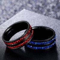 Titanium Steel Finger Ring, polished, fashion jewelry & Unisex & different size for choice & with rhinestone, more colors for choice, 8mm, Sold By PC