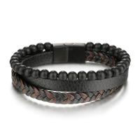 PU Leather Bracelet, with Natural Stone & Titanium Steel, stoving varnish, fashion jewelry & for man, 15mm, Length:Approx 8.27 Inch, Sold By PC