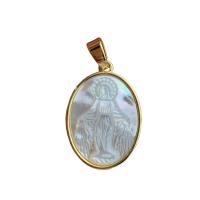Natural White Shell Pendants, with Brass, Round, gold color plated, DIY & for woman, golden, Sold By PC