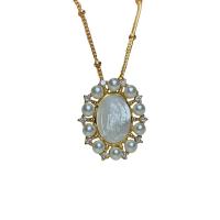 Muschel Halskette, Messing, mit Weiße Muschel & Kunststoff Perlen, rund, goldfarben plattiert, für Frau, goldfarben, frei von Nickel, Blei & Kadmium, 24x26mm, Länge 17.71 ZollInch, verkauft von PC