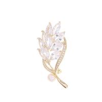 Cubic Zirconia Brooch, Brass, Flower, real gold plated, micro pave cubic zirconia & for woman, nickel, lead & cadmium free, 25x49mm, 10PCs/Lot, Sold By Lot