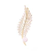 Cubic Zirconia Brooch Brass with Plastic Pearl Leaf real gold plated micro pave cubic zirconia & for woman nickel lead & cadmium free Sold By Lot
