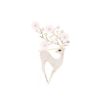 Cubic Zirconia Brooch, Brass, with White Shell, Deer, real gold plated, micro pave cubic zirconia & for woman, nickel, lead & cadmium free, 35x60mm, 10PCs/Lot, Sold By Lot