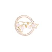Cubic Zirconia Brooch, Brass, with Freshwater Pearl, Flower, real gold plated, micro pave cubic zirconia & for woman & hollow, nickel, lead & cadmium free, 38x32mm, 10PCs/Lot, Sold By Lot