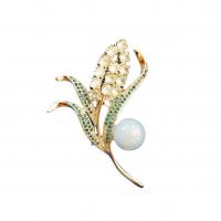 Plastic Pearl Brooch, Brass, with Plastic Pearl, Wheat, real gold plated, Unisex & micro pave cubic zirconia, nickel, lead & cadmium free, 30x50mm, 10PCs/Lot, Sold By Lot