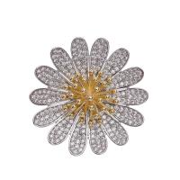 Cubic Zirconia Brooch Brass Daisy plated Unisex & micro pave cubic zirconia nickel lead & cadmium free 39mm Sold By Lot