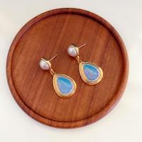 Zinc Alloy Drop Earrings with Artificial Opal Teardrop gold color plated fashion jewelry & for woman Sold By Lot