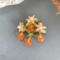 Freshwater Pearl Brooch, Tibetan Style, with Freshwater Pearl & Lampwork, Orange, stoving varnish, fashion jewelry & for woman, 42x48mm, 10PCs/Lot, Sold By Lot