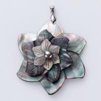 Natural Black Shell Pendants with Zinc Alloy Flower black 10-45mm Sold By PC
