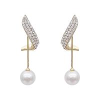 Pendientes de Aleación de Zinc, con Perlas plásticas, aleación de cinc aguja de pendiente, para mujer & con diamantes de imitación, color mixto, 38x20mm, Vendido por Par