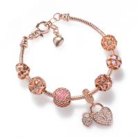 European Bracelet Zinc Alloy plated anti-fatigue & for woman & enamel & with rhinestone rose gold color Length Approx 21 cm Sold By PC