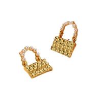 Zinklegierung Ohrringe, mit Kunststoff Perlen, Zinklegierung Stecker, Türschloss, plattiert, für Frau, goldfarben, 35x20mm, verkauft von Paar