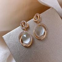 Cats Eye Earring Zinc Alloy with Cats Eye zinc alloy post pin plated for woman & with rhinestone golden 5-50mm Sold By Pair