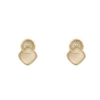Zinc Alloy Stud Earring with Cats Eye zinc alloy post pin plated for woman & with rhinestone golden 5-25mm Sold By Pair