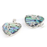 Natural Abalone Shell Pendants, with Tibetan Style, Heart, mixed colors, 43x31x6mm, Sold By PC