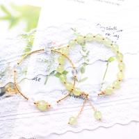 Quartz Bracelets, Natural Prehnite, with Clear Quartz & Brass, Round, gold color plated, for woman, green, 6mm,7mm,8mm, Length:Approx 7.09 Inch, Approx 2PCs/Set, Sold By Set