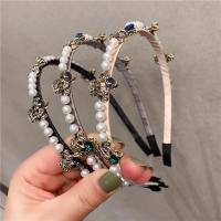 Hair Bands Plastic with Rhinestone & Plastic Pearl & Zinc Alloy gold color plated for woman 7mm Inner Approx 160mm Sold By PC