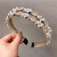 Hair Bands Plastic with Rhinestone & Plastic Pearl & Zinc Alloy gold color plated for woman golden 7mm Sold By PC