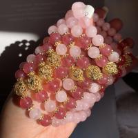 Bracelets quartz, quartz rose, avec laiton, Rond, Placage de couleur d'or, pour femme, rose, 7.50mm, Longueur Environ 7.09 pouce, Vendu par PC