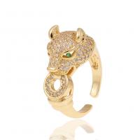 Brass Cuff Finger Ring Leopard gold color plated micro pave cubic zirconia & for woman golden nickel lead & cadmium free 22mm Sold By PC