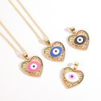 Cubic Zircon Micro Pave Brass Necklace Heart gold color plated evil eye pattern & micro pave cubic zirconia & enamel nickel lead & cadmium free Length 17.7 Inch Sold By PC