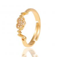 Brass Open Finger Ring Heart gold color plated micro pave cubic zirconia & for woman golden nickel lead & cadmium free 21mm Sold By PC