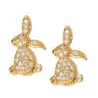 Cubic Zirconia Micro Pave Brass Earring, Rabbit, gold color plated, micro pave cubic zirconia & for woman, golden, nickel, lead & cadmium free, 9x15mm, Sold By Pair