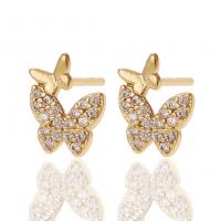 Cubic Zirconia Micro Pave Brass Earring Butterfly gold color plated micro pave cubic zirconia & for woman golden nickel lead & cadmium free Sold By Pair