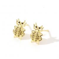 Cubic Zirconia Micro Pave Brass Earring Insect gold color plated micro pave cubic zirconia & for woman golden nickel lead & cadmium free Sold By Pair