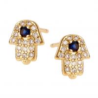 Cubic Zirconia Micro Pave Brass Earring, Hand, gold color plated, micro pave cubic zirconia & for woman, golden, nickel, lead & cadmium free, 6x8mm, Sold By Pair