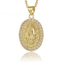 Cubic Zircon Micro Pave Brass Necklace, Virgin Mary, gold color plated, micro pave cubic zirconia & for woman, golden, nickel, lead & cadmium free, 17x28mm, Length:17.7 Inch, Sold By PC