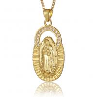 Cubic Zircon Micro Pave Brass Necklace, Virgin Mary, gold color plated, micro pave cubic zirconia & for woman, golden, nickel, lead & cadmium free, 16x33mm, Length:17.7 Inch, Sold By PC