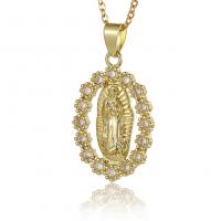 Cubic Zircon Micro Pave Brass Necklace, Virgin Mary, gold color plated, micro pave cubic zirconia & for woman, golden, nickel, lead & cadmium free, 19x32mm, Length:17.7 Inch, Sold By PC