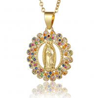 Cubic Zircon Micro Pave Brass Necklace, Virgin Mary, gold color plated, micro pave cubic zirconia & for woman, multi-colored, nickel, lead & cadmium free, 20x28mm, Length:17.7 Inch, Sold By PC