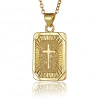 Ожерелья из латуни, Латунь, плакирован золотом, с Креста узор & Женский, Золотой, не содержит никель, свинец, 15x28mm, длина 17.7 дюймовый, продается PC