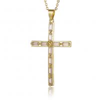 Cubic Zircon Micro Pave Brass Necklace, Cross, gold color plated, micro pave cubic zirconia & for woman, golden, nickel, lead & cadmium free, 29x50mm, Length:17.7 Inch, Sold By PC