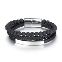 PU Leather Cord Bracelets with Natural Stone & 304 Stainless Steel UV plating three layers & fashion jewelry & for man Length Approx 8.46 Inch Sold By PC