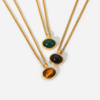Natural Gemstone Necklace 304 Stainless Steel with Natural Stone with 1.97inch extender chain 18K gold plated fashion jewelry & for woman golden Length Approx 16.14 Inch Sold By PC