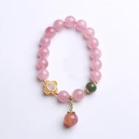 Madagascar Rose Quartz Bracelet, with Hetian Jade & Brass, fashion jewelry & different styles for choice & for woman, 9.50mm, Sold Per Approx 5.51-6.69 Inch Strand