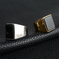 Stainless Steel Finger Ring 316L Stainless Steel with Black Agate fashion jewelry & for man 17mm Sold By PC
