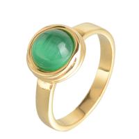Палец кольцо из нержавеющей стали, Нержавеющая сталь 316, с Зеленый глаз камень, ювелирные изделия моды & Мужская & разный размер для выбора, Золотой, 8x8mm, продается PC